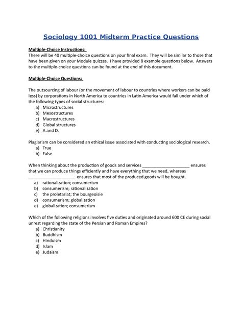 sociology practice tests and answers